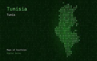 Tunisie carte montré dans binaire code modèle. tsmc. matrice Nombres, zéro, un. monde des pays vecteur Plans. numérique séries