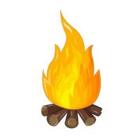 flammes de dessin animé avec le noyau lumineux. illustration vectorielle de flamme et de bois isolé sur fond blanc. icône, logo, élément de design graphique en style cartoon plat. vecteur