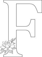 floral alphabet lettre F avec main tiré fleurs et feuilles pour mariage invitation salutation carte vecteur