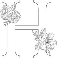 floral alphabet lettre h avec main tiré fleurs et feuilles pour mariage invitation salutation carte vecteur