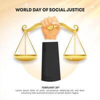 carré monde journée de international Justice avec une main et Balance vecteur