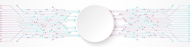 fond de technologie abstraite, bannière de cercle blanc sur le modèle de carte de circuit imprimé vecteur