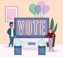 homme et femme vote en ligne et boîte avec élections par scrutin vecteur