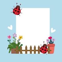 jardinage de plantes mignonnes dans une clôture en pot et une bannière de coccinelles vecteur