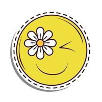 adorable patch smiley avec une fleur vecteur