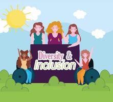 groupe diversifié femmes jeune femme et fille handicapée, inclusion vecteur