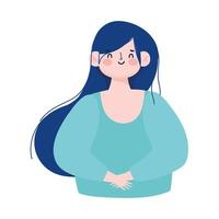 dessin animé femme femme cheveux bleus, personnage jeune icône vecteur