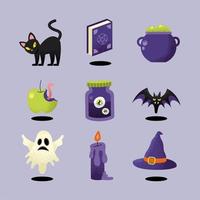 neuf icônes de célébration d'halloween vecteur