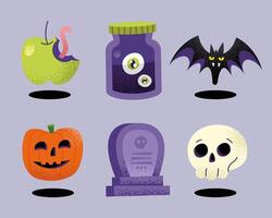 six icônes de célébration d'halloween vecteur