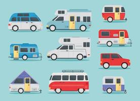 collection d'icônes de remorque de camping-car vecteur