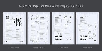 restaurant café menu, modèle conception, a4 Taille quatre page nourriture menu modèle, saigner 3mm vecteur