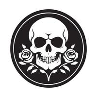 monochrome logo crâne avec Rose vecteur