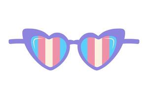 cœur en forme de des lunettes de soleil avec rose, bleu, blanc rayé lentille. fierté lgbt, transgenres visibilité lunettes. plat vecteur illustration.