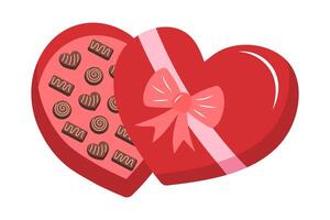 cœur en forme de boîte avec Chocolat des sucreries. la Saint-Valentin journée ou mariage concept. dessin animé plat vecteur illustration.