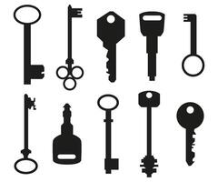 ensemble de antique et moderne clés pour différent serrures, ancien style clé silhouettes vecteur