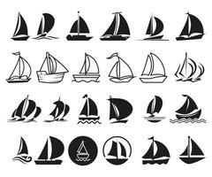 ensemble de bateaux réglage voile dans le mer voilier silhouettes vecteur illustration