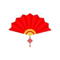 rouge chinois main ventilateur avec vœu nœud isolé sur blanc Contexte. vecteur illustration de papier traditionnel chinois pliant ventilateur. chinois Nouveau année élément