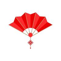 rouge chinois main ventilateur avec vœu nœud isolé sur blanc Contexte. vecteur illustration de papier traditionnel chinois pliant ventilateur. chinois Nouveau année élément