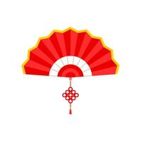 rouge chinois main ventilateur avec vœu nœud isolé sur blanc Contexte. vecteur illustration de papier traditionnel chinois pliant ventilateur. chinois Nouveau année élément