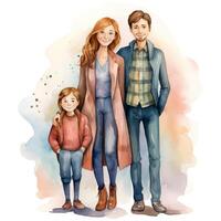 aquarelle famille est debout. Parents et enfant isolé sur blanc Contexte. vecteur illustration femme, homme, enfant