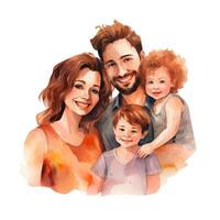 aquarelle famille. Parents et les enfants. vecteur illustration avec magnifique femme, homme et deux des gamins