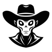 ai généré extraterrestre portant cow-boy chapeau iconique logo vecteur illustration.