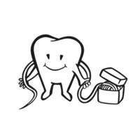 dent personnage soie dentaire, oral hygiène, contour vecteur