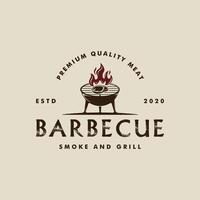 barbecue gril silhouette logo vecteur ancien illustration modèle icône graphique conception. un barbecue steak maison signe ou symbole pour nourriture restaurant avec rétro typographie style