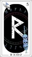 viking tarot carte avec runique alphabet. runique lettre appelé raido ensemble avec crânes percé par une épée. vecteur