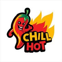 rouge chaud le Chili mascotte logo avec Nom texte vecteur