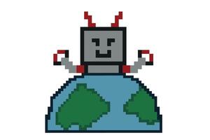 mignonne pixel dessin animé robot ai 8 bits personnage Jeu robot ou ai pour éducation bavarder vecteur gros tête 8 bit bot vecteur La technologie ai robot.