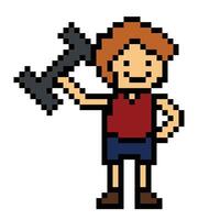 mignonne pixel dessin animé 8 bits personnage homme poids formation avec haltère mode de vie ventilateur pour décoration la vie style 8 bit Masculin exercice Gym aptitude corps bâtiment vecteur. vecteur