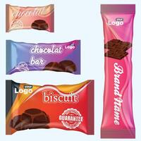 couler pack et Chocolat bar. blanc casse-croûte paquet modèle pour biscuits, biscuit, tranche. Vide Chocolat bar maquette par déjouer couler pack sur transparent dos. vecteur