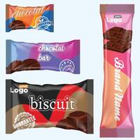 couler pack et Chocolat bar. blanc casse-croûte paquet modèle pour biscuits, biscuit, tranche. Vide Chocolat bar maquette par déjouer couler pack sur transparent dos. vecteur