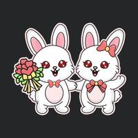 mignonne dessin animé lapin couple vecteur