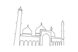 continu un ligne dessin Kabaah alharam et mosquée concept. griffonnage vecteur illustration.