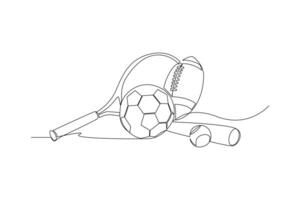 un continu ligne dessin de des sports concept. griffonnage vecteur illustration dans Facile linéaire style.