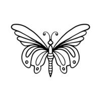 papillon ligne art. Facile minimal papillon ligne tatouage icône logotype. papillon noir et blanc illustration blanc Contexte. papillon coloration livre vecteur