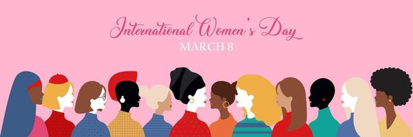Mars 8 international aux femmes journée Contexte avec plat vecteur illustration concept