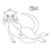 loutre montres le poisson. dessin animé vecteur illustration.