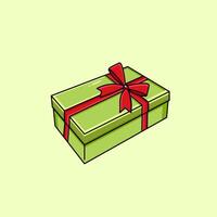 vecteur vert cadeau boîte avec rouge satin ruban présent boîte sur Jaune Contexte vecteur illustration