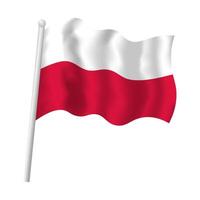Pologne drapeau sur mât agitant. polonais rayé drapeau vecteur isolé objet illustration