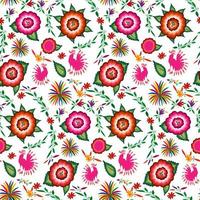 motif de broderie florale mexicaine sans couture, design de mode folklorique de fleurs indigènes colorées. style textile traditionnel brodé du Mexique, vecteur isolé sur fond blanc