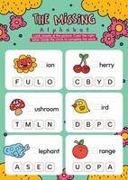 plat conception vecteur Achevée le phrase abc alphabet imprimable feuille de travail pour des gamins apprentissage activité