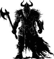 ai généré silhouette viking guerrier dans mmorpg Jeu noir Couleur seulement vecteur