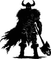 ai généré silhouette viking guerrier dans mmorpg Jeu noir Couleur seulement vecteur