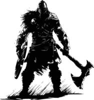 ai généré silhouette viking guerrier dans mmorpg Jeu noir Couleur seulement vecteur