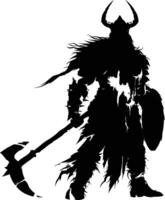 ai généré silhouette viking guerrier dans mmorpg Jeu noir Couleur seulement vecteur