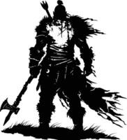 ai généré silhouette viking guerrier dans mmorpg Jeu noir Couleur seulement vecteur