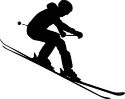 ai généré silhouette ski sauts dans le air noir Couleur seulement plein corps vecteur